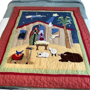 EUC  Christmas  Nativity Quilt 3-D Textured lap Quilt Baby Quilt Mother Mary